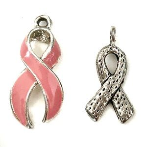 Breast Cancer Awareness Ribbon Pink Silver Tone Charm Pendants Bracelet Necklace